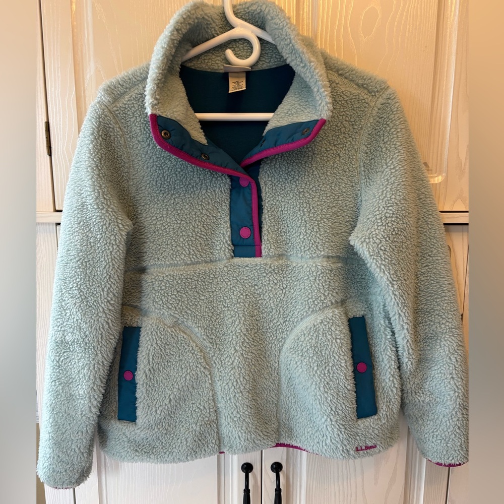 L.L. Bean Womens Fleece Jacket - Light Blue and Pink